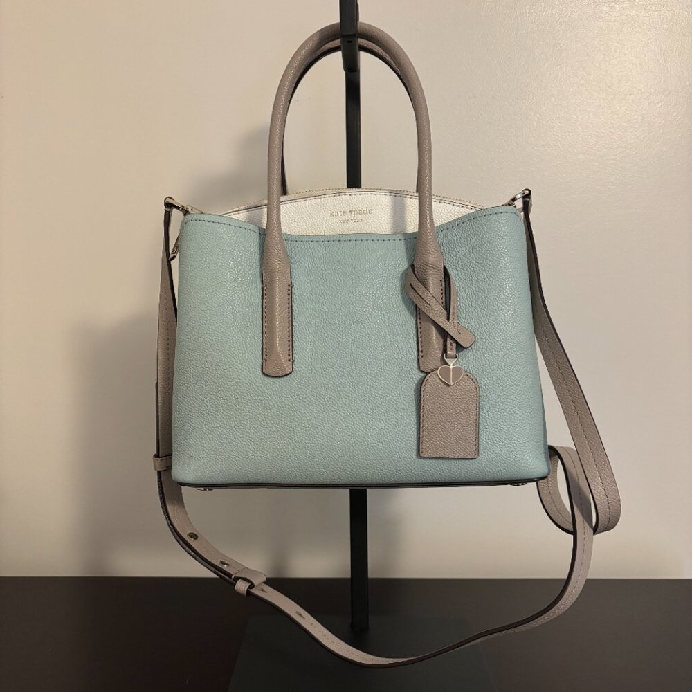 Kate Spade Medium Margaux Gray Blue White Leather Satchel - Picture 5 of 11